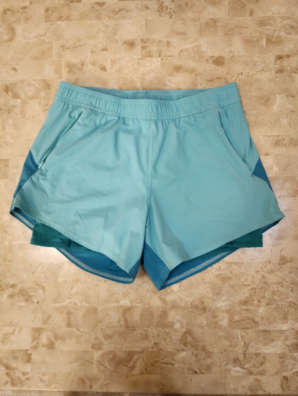 Fair Harbor Turquoise Aqua Blue Two-Tone Athletic Running Shorts w/ Biking Liner